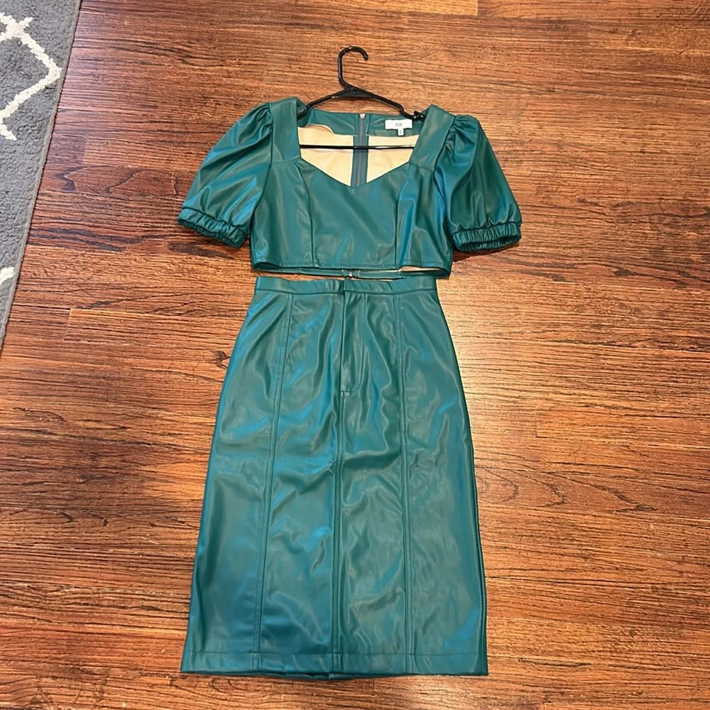Leather Green Skirt Set
